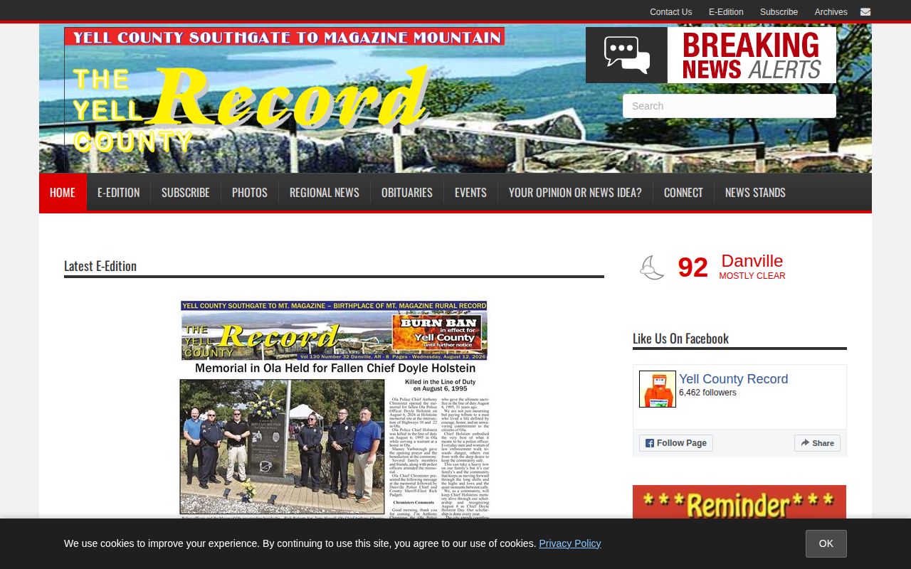 The Yell County Record website for local Yell County crime news context