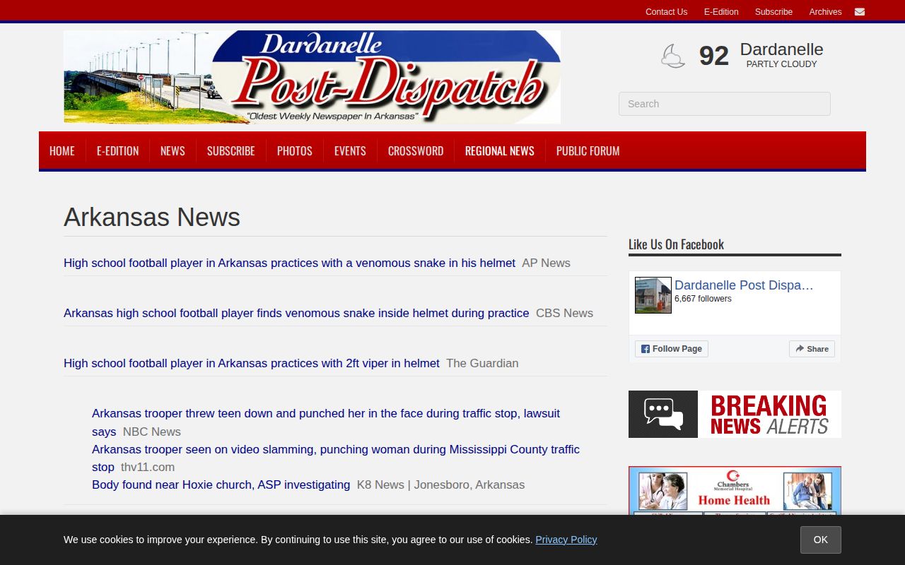 Dardanelle Post-Dispatch Arkansas News page for Yell County crime reporting