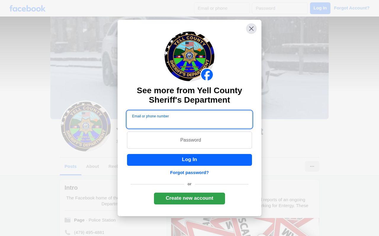 Yell County Sheriff Facebook access screen for episodic wanted alerts