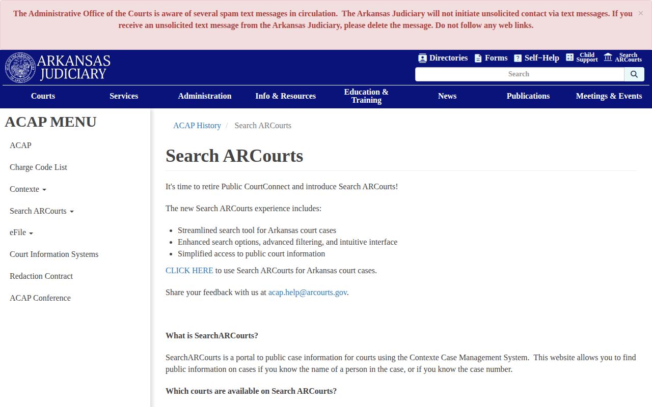 Arkansas Judiciary Search ARCourts information for Yell County warrant research